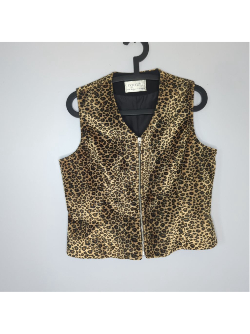 Vintage Ingenuity Leopard Print Sleeveless Zip Vest Made in Canada Size 14/ L - Picture 2 of 14
